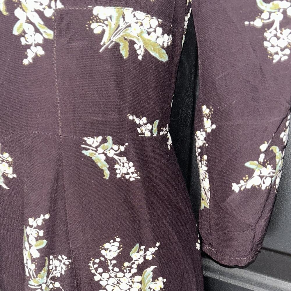 Free People Lovely Mini Dress Size XS Plum Brown Floral Button Down Collar Boho - Picture 6 of 9